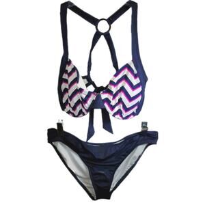 Carve Designs Bikini 2 Piece Swimsuit Womens XL 36DD D XL Navy Pink Chevron New